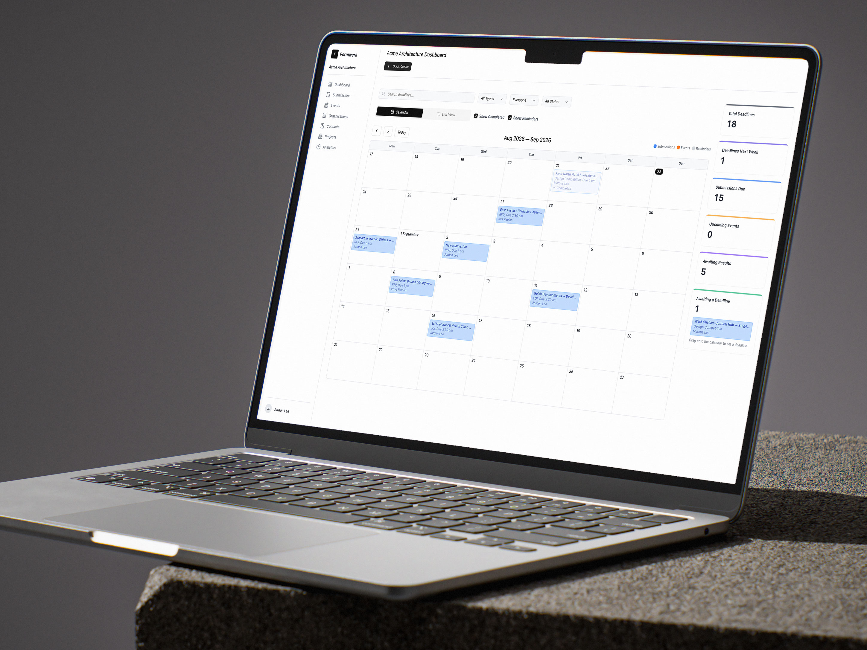 Formwerk dashboard on a MacBook